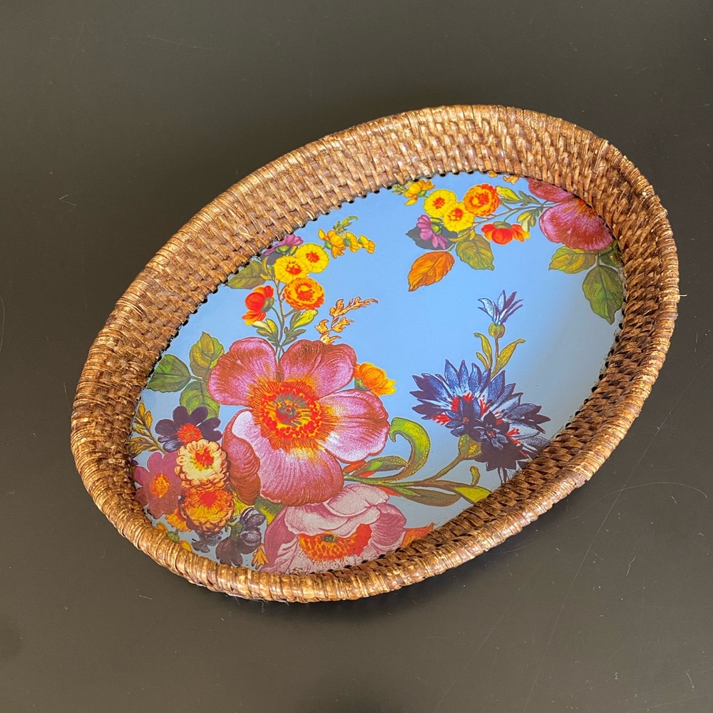 MacKenzie Childs Flower Market Rattan & Enamel Tray retired